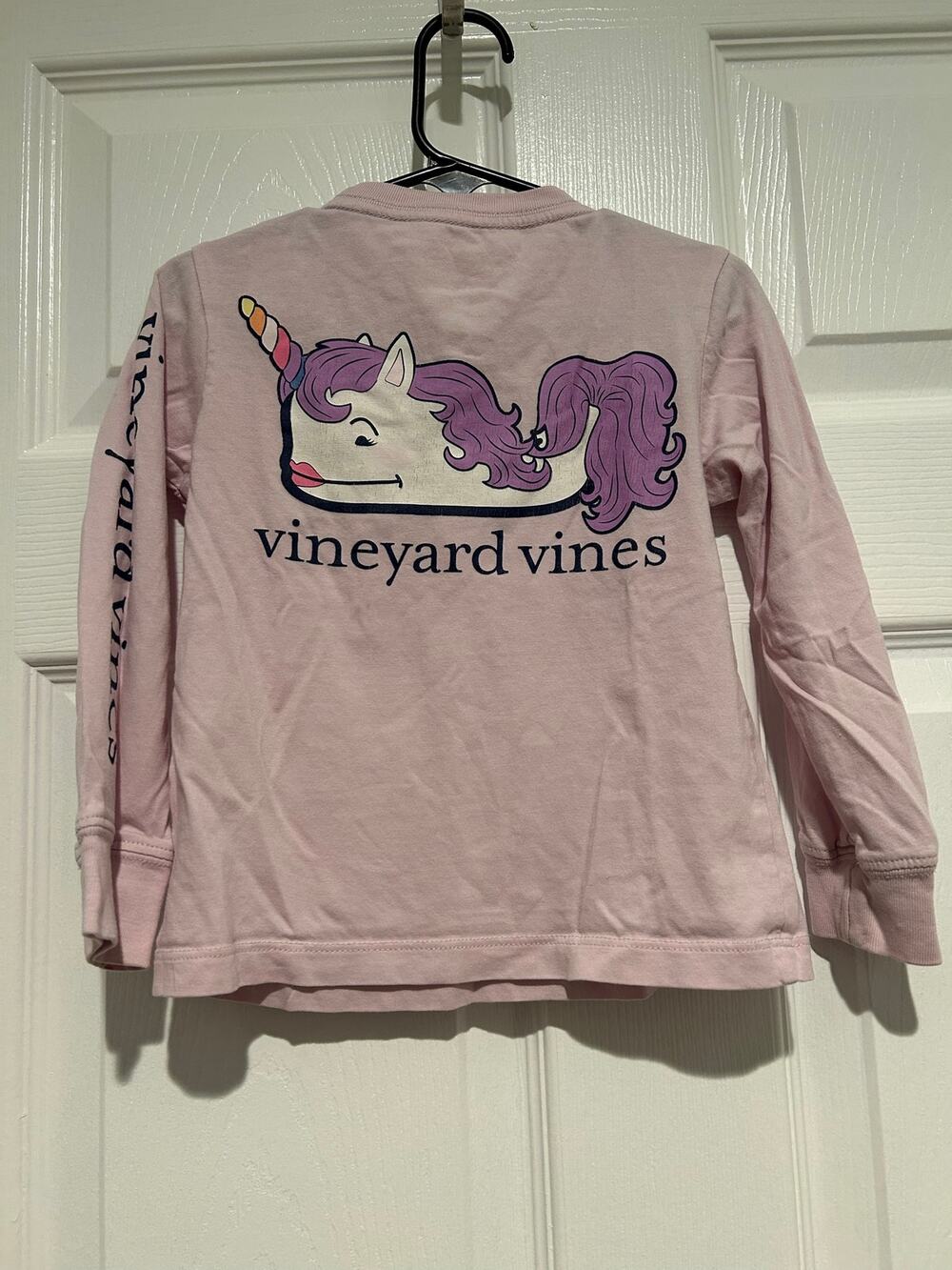 Vineyard Vines Kids Pastel Light Pink Unicorn Whale Long Sleeve Graphic Tee 2T
